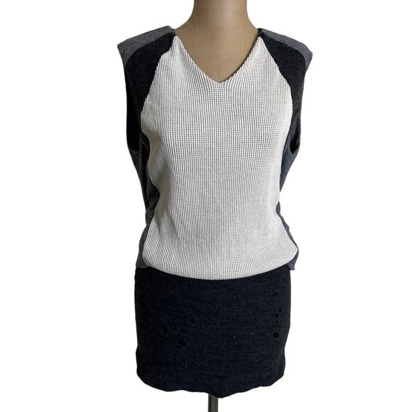 Balenciaga Paris Vintage Black Gray Cream Wool Blend Distressed Mini Dress 6 - Picture 1 of 12